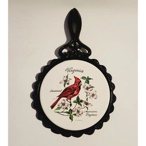 Vintage Large Trivet Virginia Cardinal American Dogwood Souvenir Tile